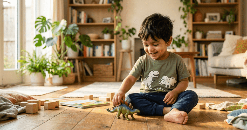 Toddler boy wearing dinosaur t-shirt for kids — Charm and Chic Dino Discovery
