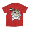 Red Cool Owl kids t-shirt with quirky cartoon owl wearing goggles and sneakers by Charm and Chic